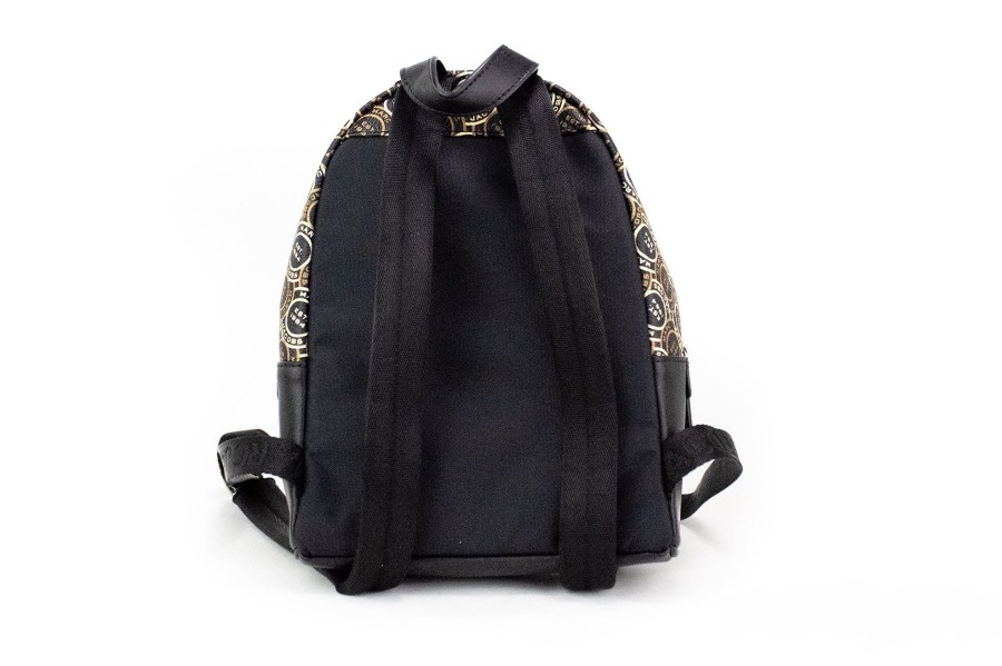 Women Marc Jacobs Women Backpacks | Marc Jacobs Signet Mini Black Logo Printed Leather Shoulder Backpack B