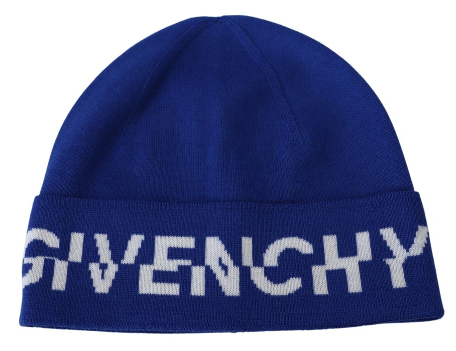 Men Givenchy Men'S Hats & Caps | Givenchy Blue Wool Unisex Winter Warm Beanie Hat