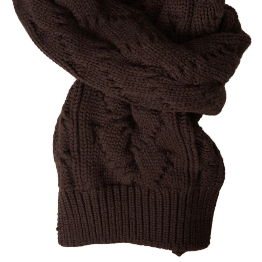 Women Dolce & Gabbana Women'S Scarves | Dolce & Gabbana Brown Cashmere Knit Neck Wrap Shawl Scarf