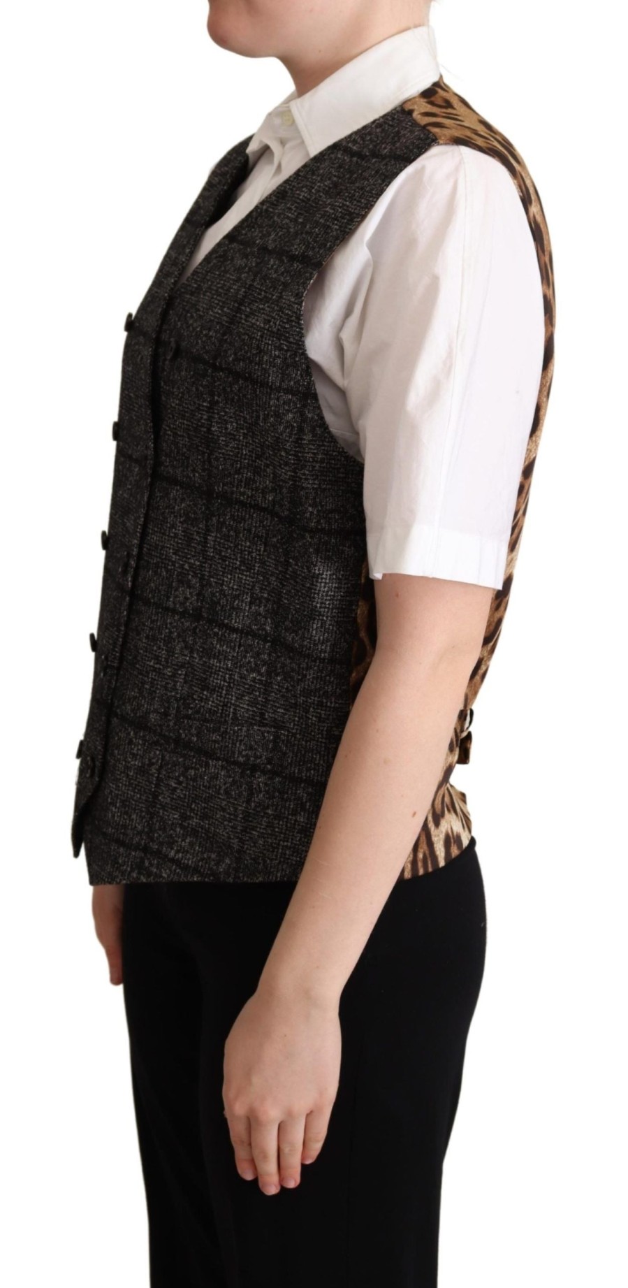 Women Dolce & Gabbana Women'S Vest | Dolce & Gabbana Gray Wool Leopard Print Waistcoat Vest