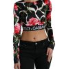 Women Dolce & Gabbana Women'S Tops & T-Shirts | Dolce & Gabbana Multicolor Floral Long Sleeves Cropped Top