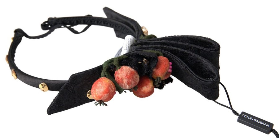 Women Dolce & Gabbana Women'S Headbands | Dolce & Gabbana Black With Multicolor Fig Fruit Crystal Tiara Diadem H