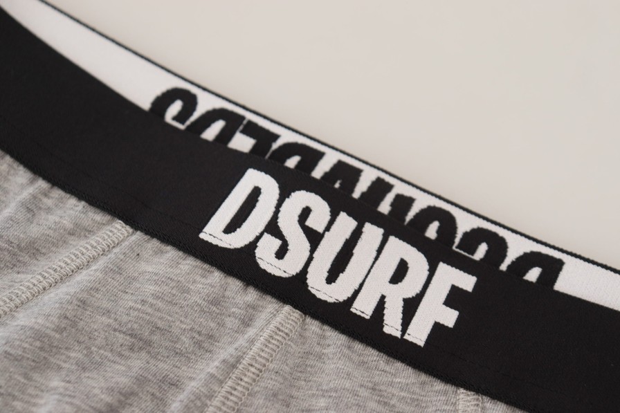 Men Dsquared² Men'S Underwear | Dsquared Gray Dsurf Logo Cotton Stretch Men Brief Underwear