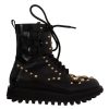 Men Dolce & Gabbana Men'S Boots | Dolce & Gabbana Black Leather Crystal Embellished Boots Shoes