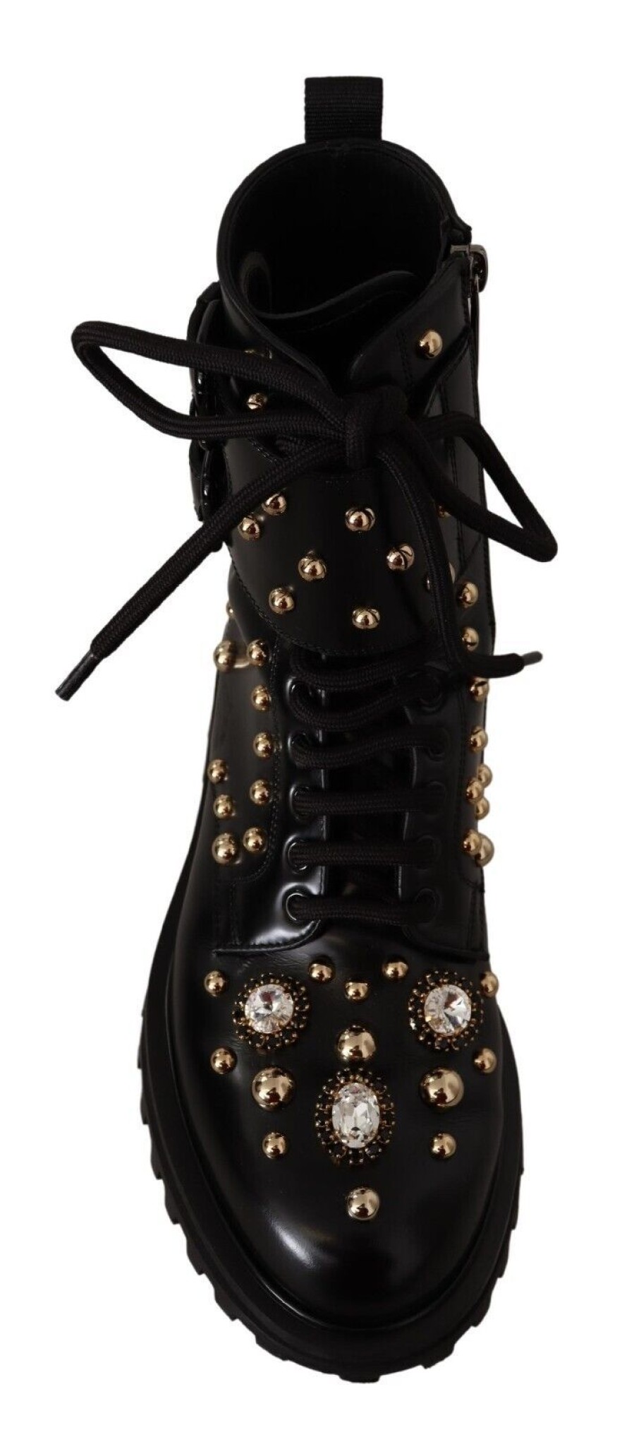 Men Dolce & Gabbana Men'S Boots | Dolce & Gabbana Black Leather Crystal Embellished Boots Shoes