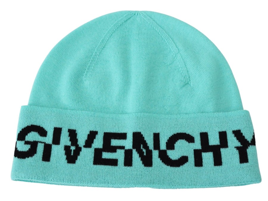 Men Givenchy Men'S Hats & Caps | Givenchy Green Wool Beanie Unisex Logo Hat