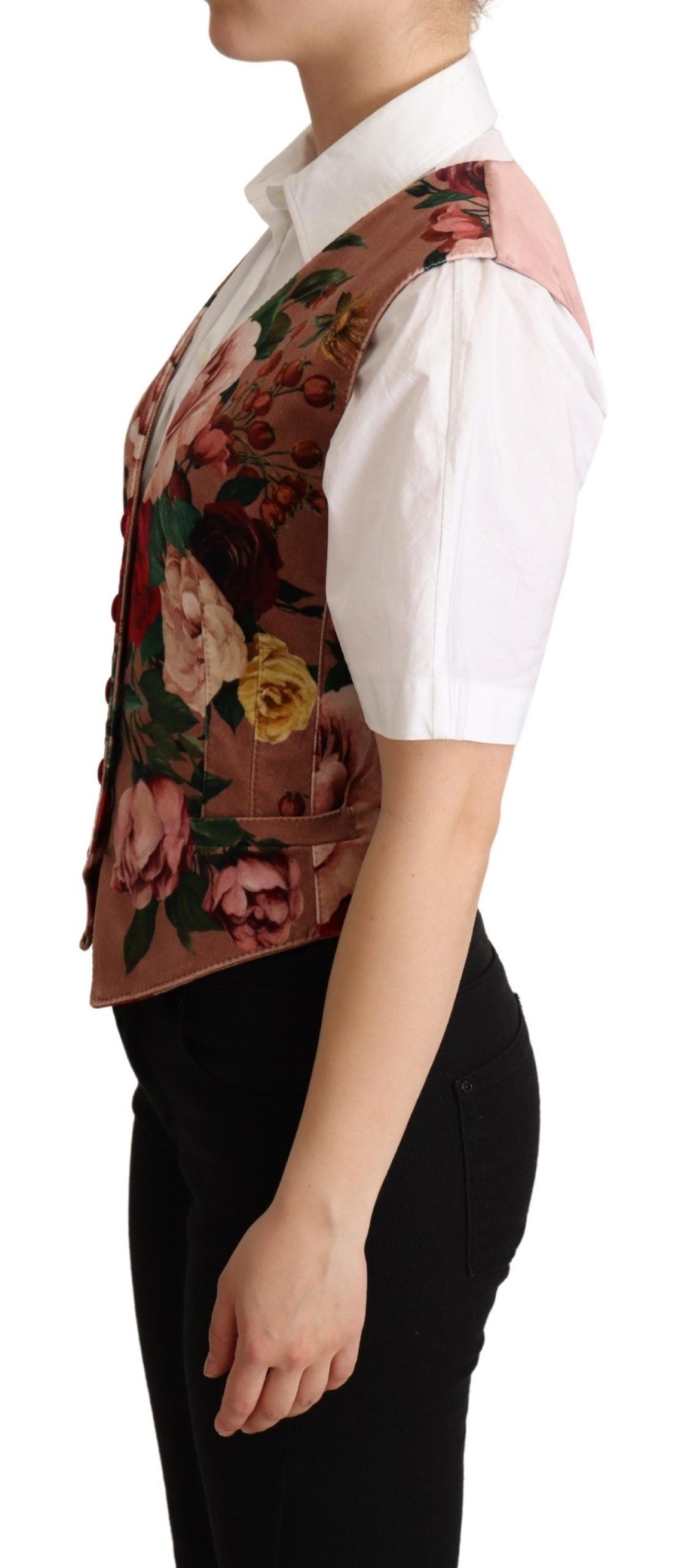 Women Dolce & Gabbana Women'S Vest | Dolce & Gabbana Pink Floral Print Velvet Waistcoat Vest