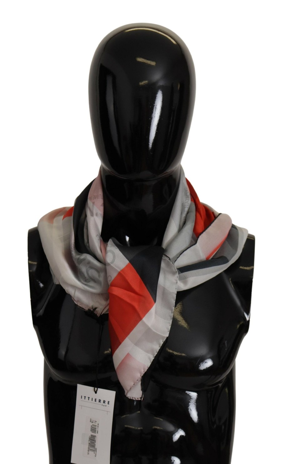 Women Costume National Women'S Scarves | Costume National Gray Red Silk Shawl Foulard Wrap Scarf