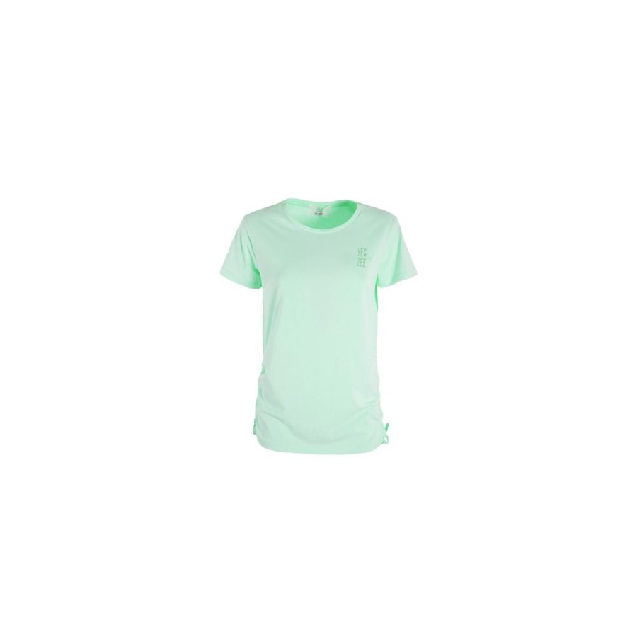 Women Yes Zee Women'S Tops & T-Shirts | Yes Zee Chic Green Crew-Neck Tee With Side Drawstrings