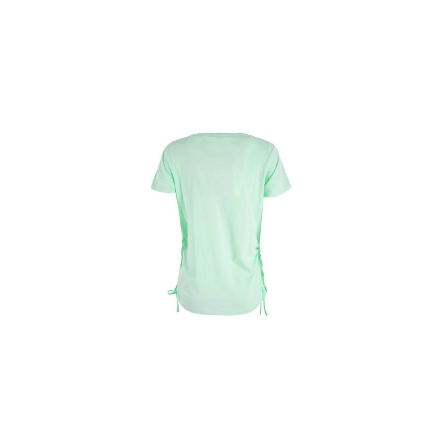 Women Yes Zee Women'S Tops & T-Shirts | Yes Zee Chic Green Crew-Neck Tee With Side Drawstrings