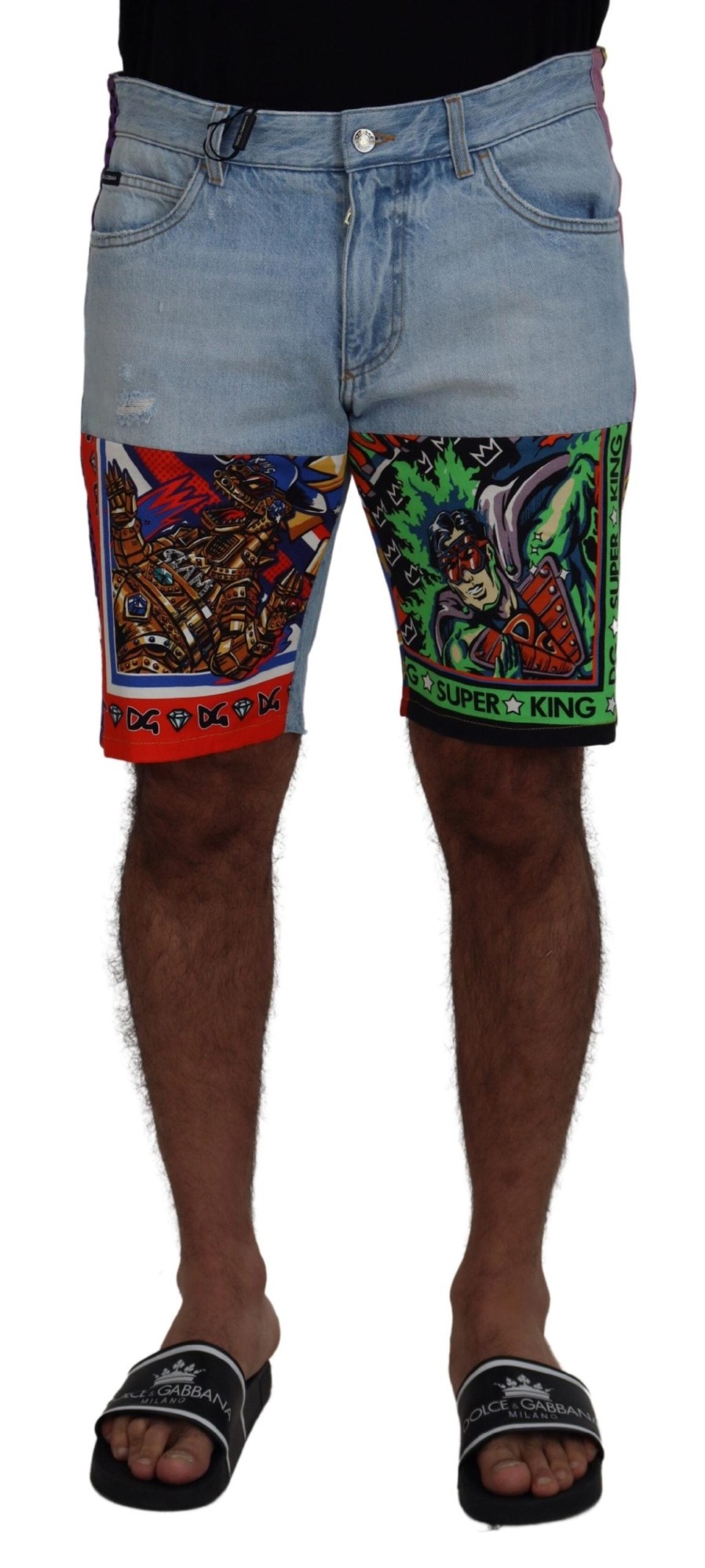 Men Dolce & Gabbana Men'S Shorts | Dolce & Gabbana Multicolor Bermuda Dg Patchwork Shorts