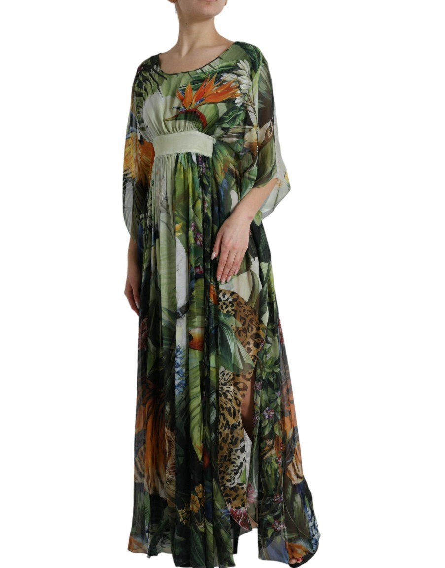 Women Dolce & Gabbana Women'S Dresses | Dolce & Gabbana Multicolor Jungle Print A-Line Maxi Dress