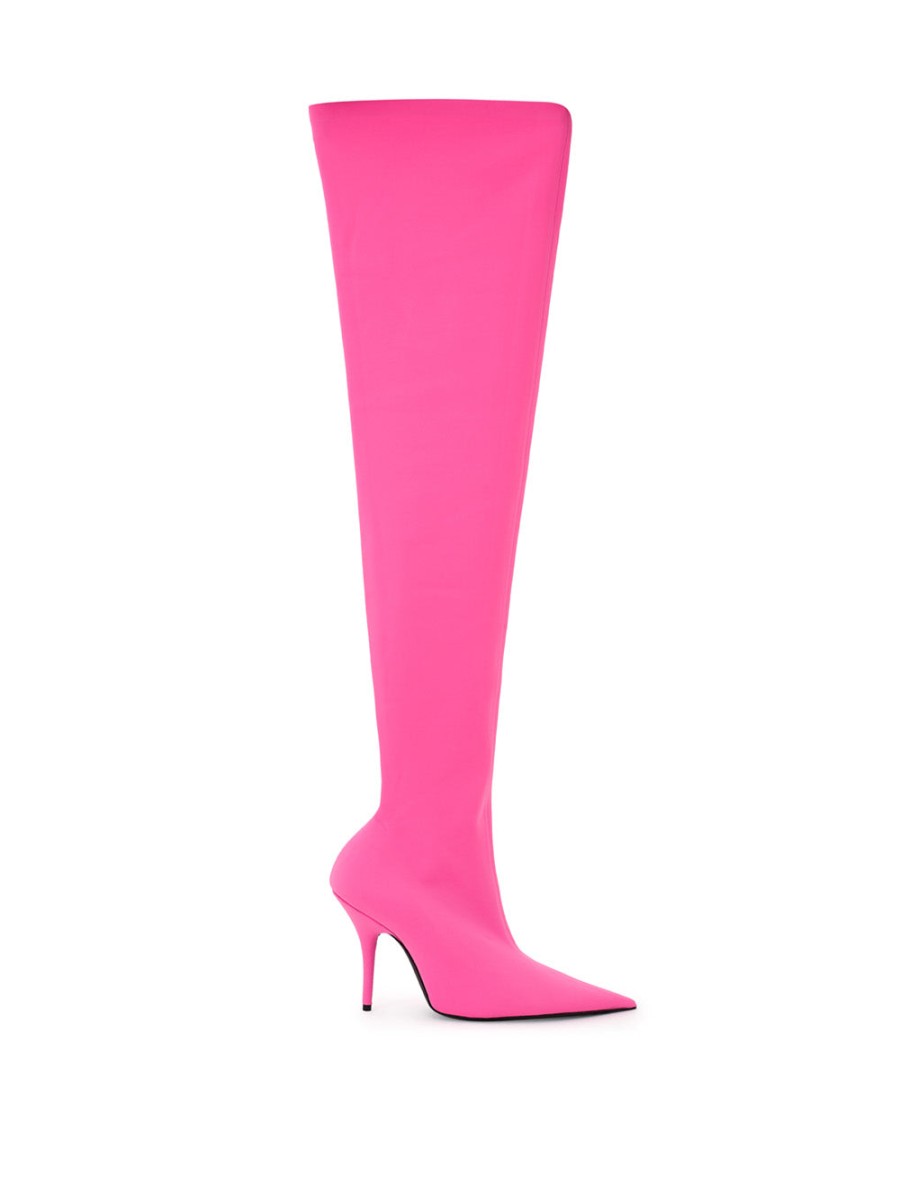 Women Balenciaga Women'S Boots | Balenciaga Over The Knee Neon Pink Boot