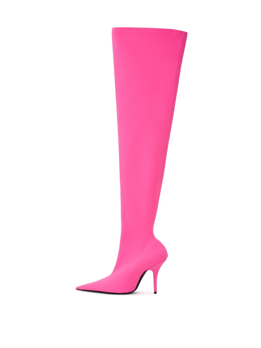 Women Balenciaga Women'S Boots | Balenciaga Over The Knee Neon Pink Boot