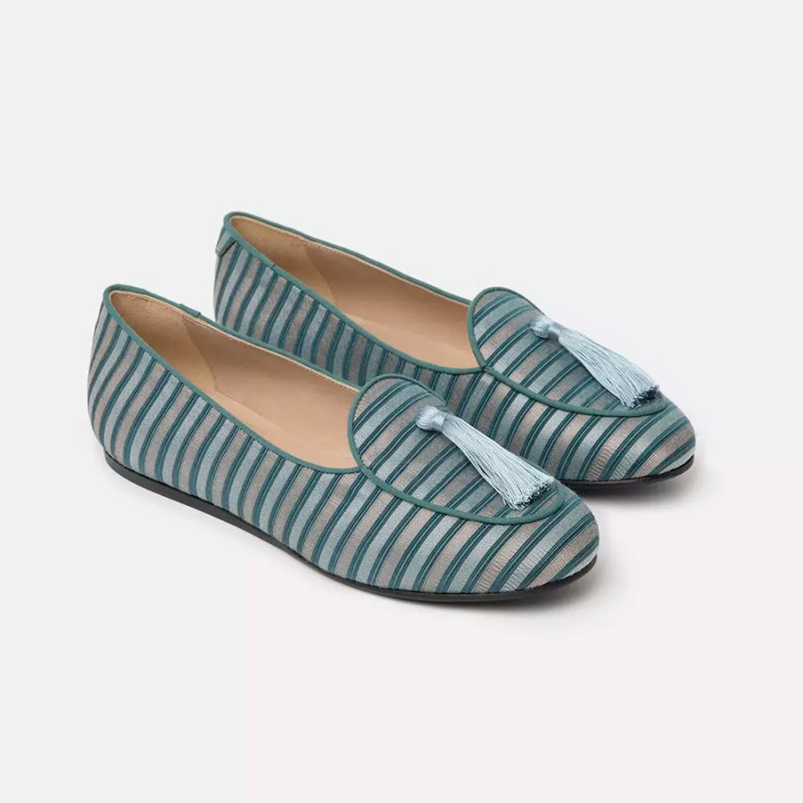 Women Charles Philip Women'S Flat Shoes | Charles Philip Elegant Olimpia Silk Moccasins With Tassel Accent