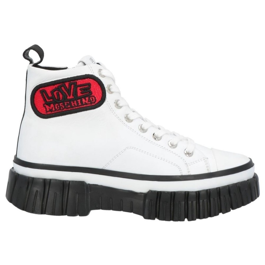 Women Love Moschino Women'S Sneakers | Love Moschino Chic White High-Top Sneakers With Bold Black Soles