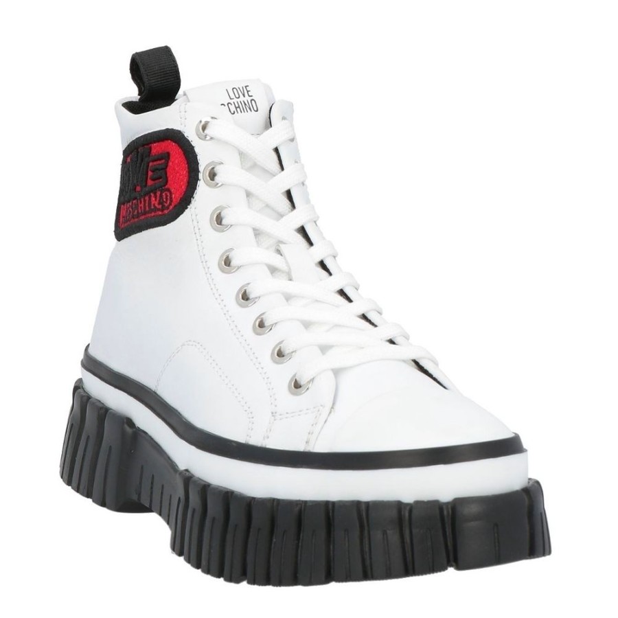 Women Love Moschino Women'S Sneakers | Love Moschino Chic White High-Top Sneakers With Bold Black Soles