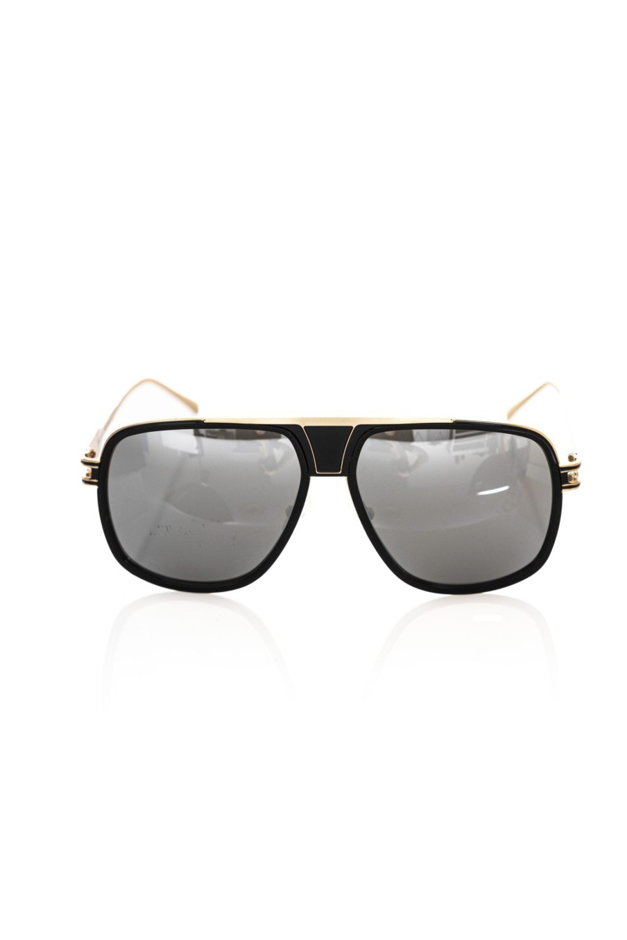 Men Frankie Morello | Frankie Morello Luxe Black And Gold Shield Sunglasses