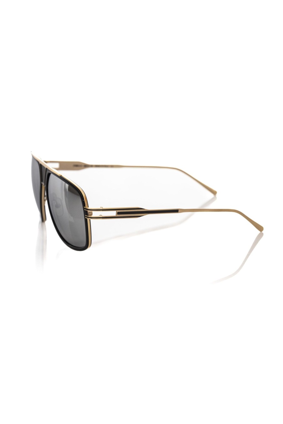 Men Frankie Morello | Frankie Morello Luxe Black And Gold Shield Sunglasses