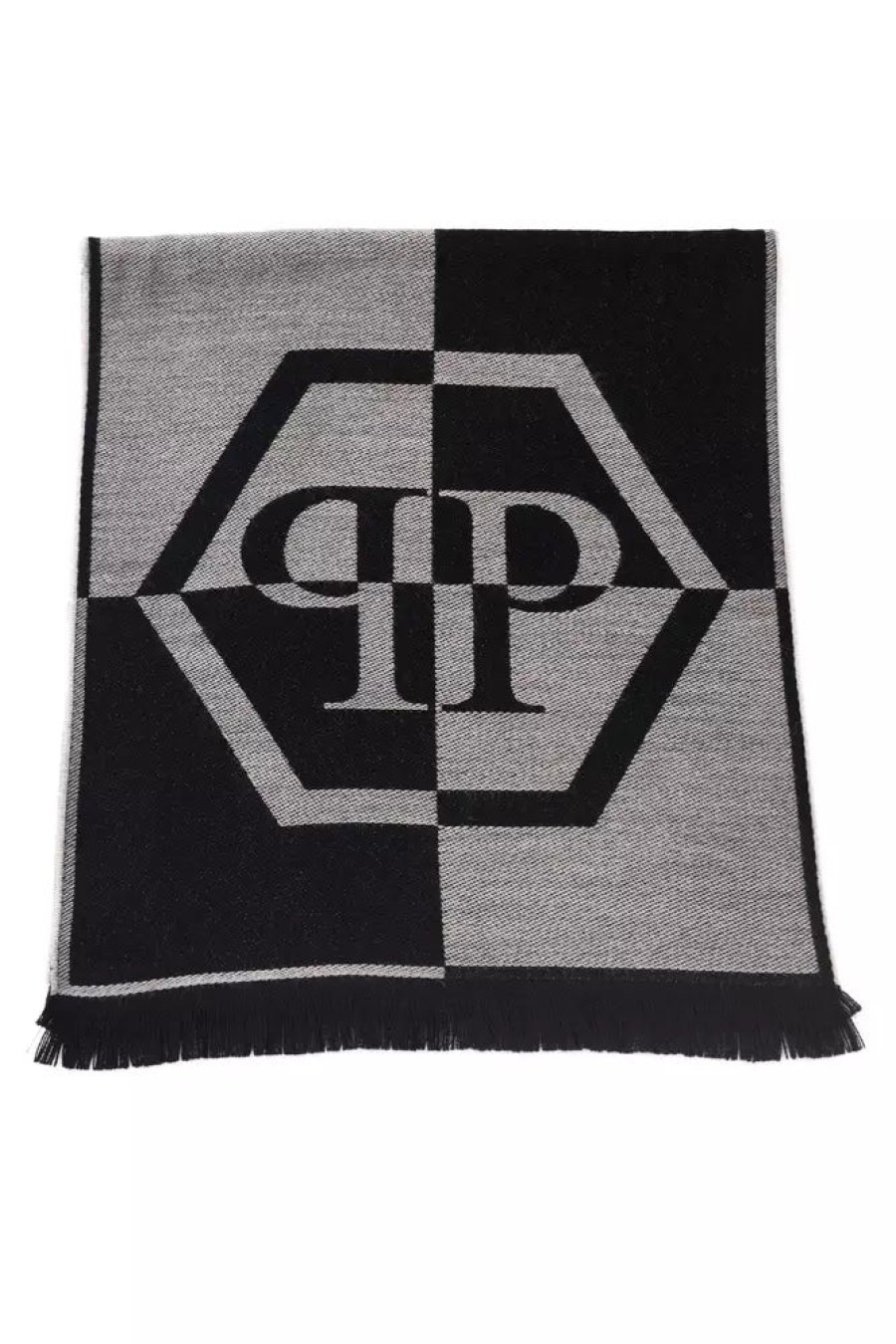 Men Philipp Plein Men'S Scarves | Philipp Plein Elegant Gray Fringed Logo Scarf