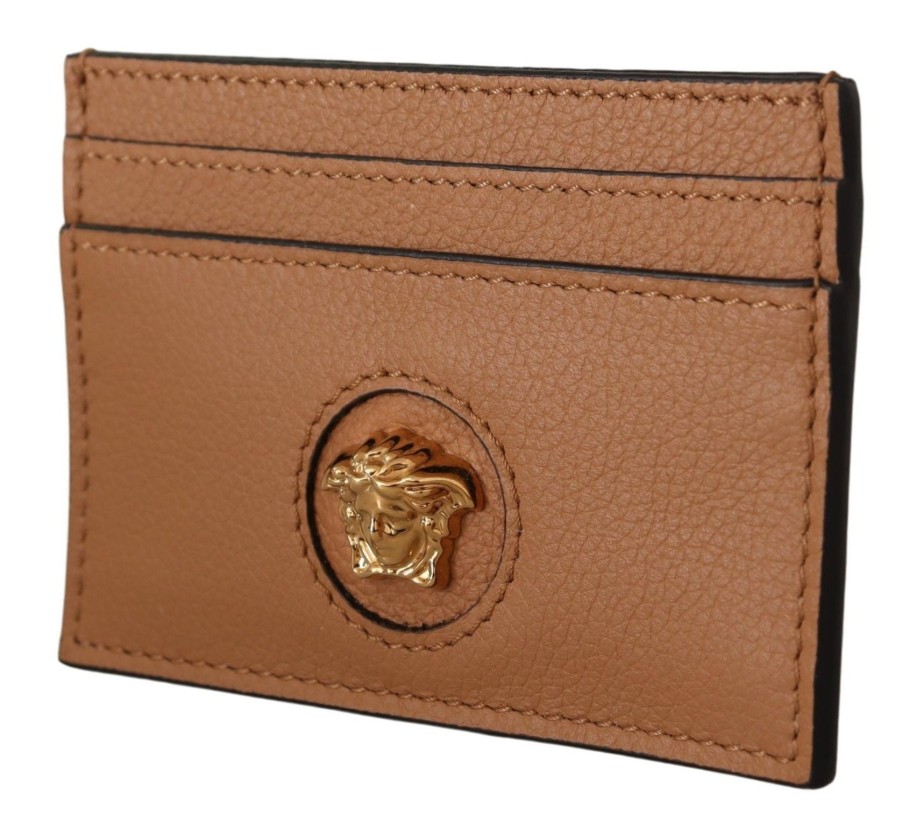 Women Versace Women'S Wallets | Versace Brown Calf Leather Card Holder Wallet