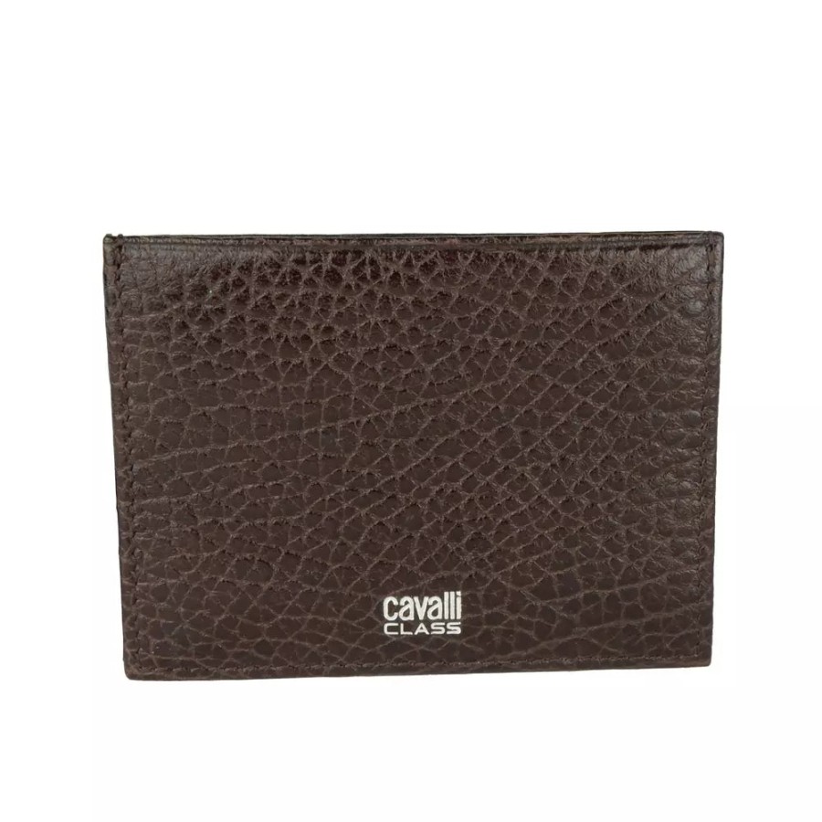 Men Cavalli Class Men'S Other Accessories | Cavalli Class Chic Brown & Black Calfskin Card Holder