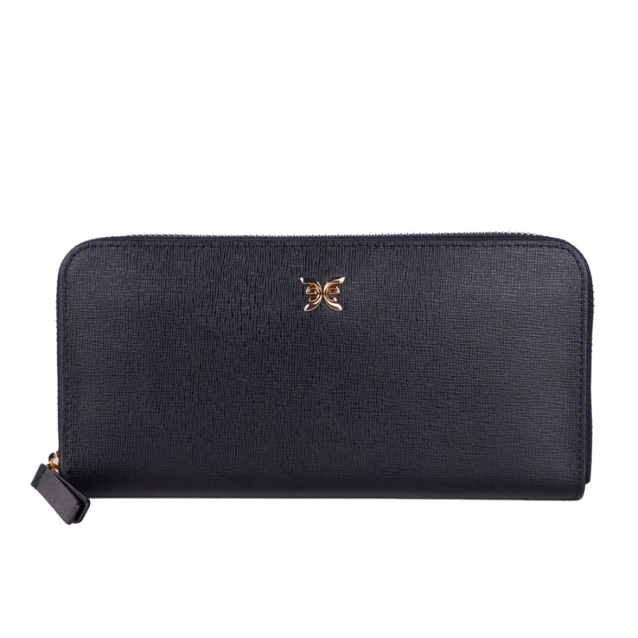 Women Ungaro Women'S Wallets | Ungaro Elegant Black Leather Zippered Wallet