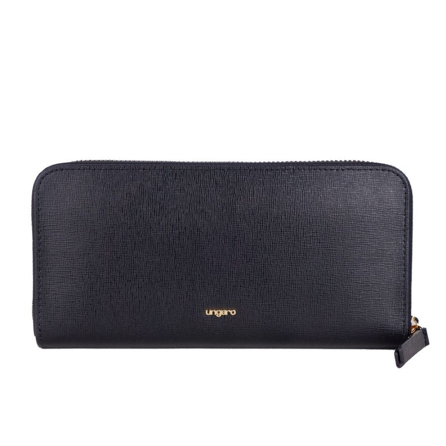 Women Ungaro Women'S Wallets | Ungaro Elegant Black Leather Zippered Wallet