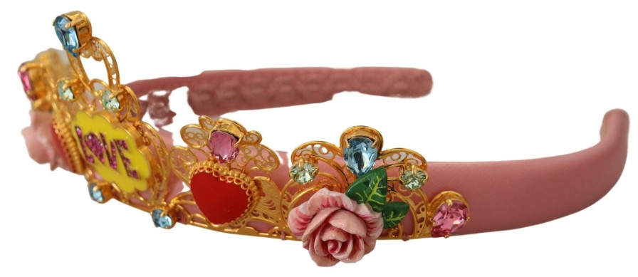 Women Dolce & Gabbana Women'S Headbands | Dolce & Gabbana Multicolor Crystals Flower Love Crown Headband Diadem