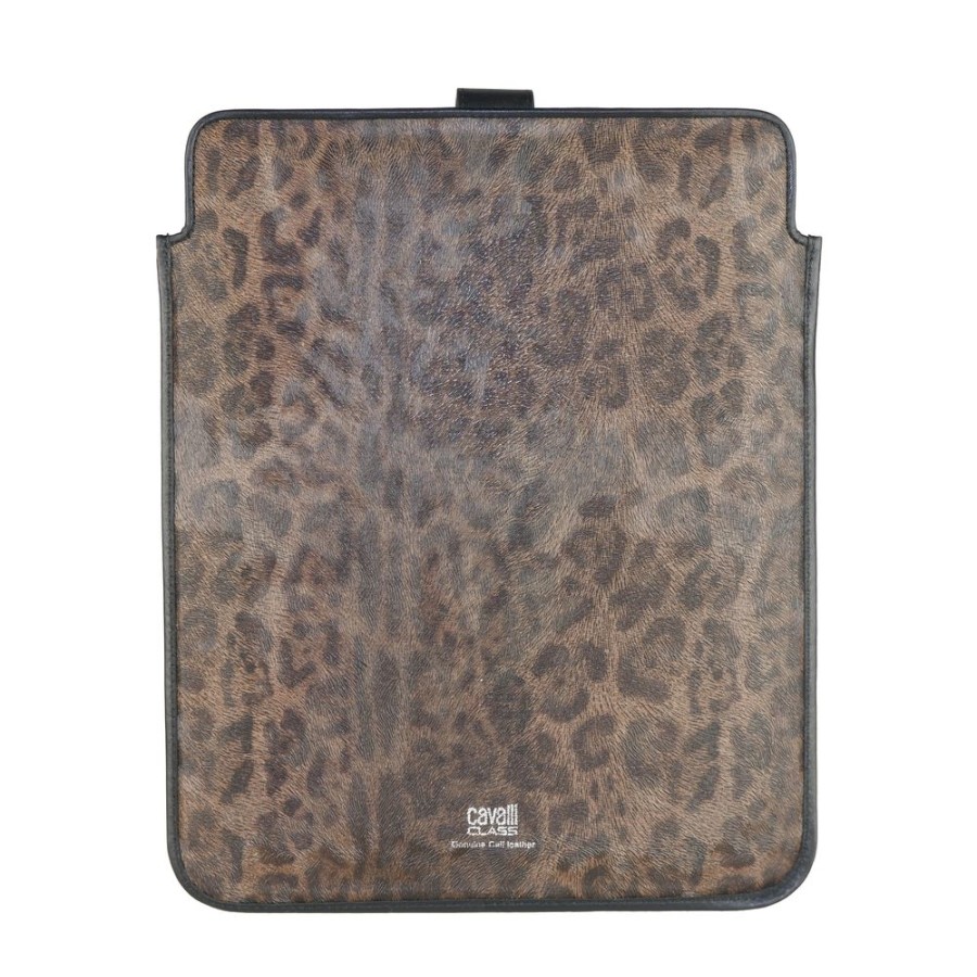 Men Cavalli Class Men'S Other Accessories | Cavalli Class Elegant Leopard Print Calfskin Tablet Case