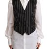 Women Dolce & Gabbana Women'S Vest | Dolce & Gabbana Black Stripes Wool V-Neck Sleeveless Button Vest Top