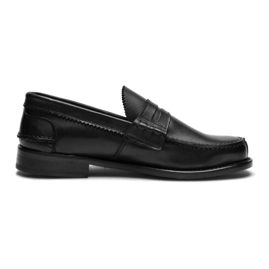 Men Saxone of Scotland Men'S Loafers | Saxone Of Scotland Black Calf Leather Mens Loafers Shoes