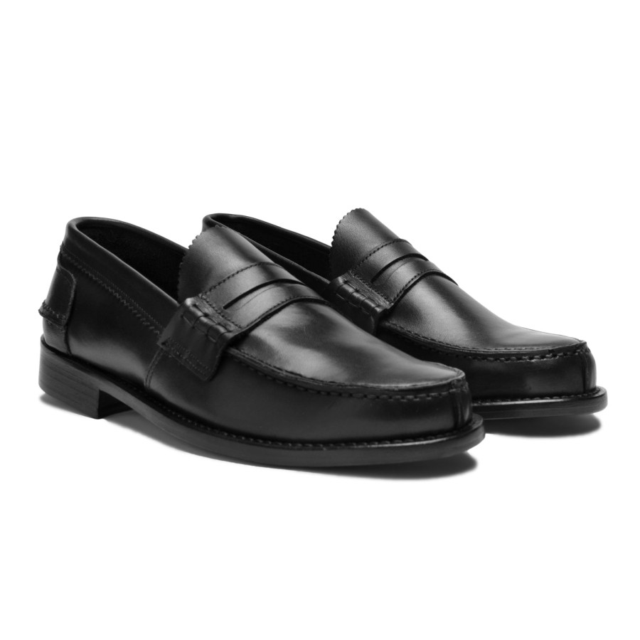 Men Saxone of Scotland Men'S Loafers | Saxone Of Scotland Black Calf Leather Mens Loafers Shoes