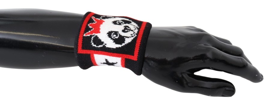 Men Dolce & Gabbana Men'S Gloves | Dolce & Gabbana Multicolor Wool Knit Panda Men Wristband Wrap