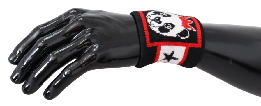 Men Dolce & Gabbana Men'S Gloves | Dolce & Gabbana Multicolor Wool Knit Panda Men Wristband Wrap