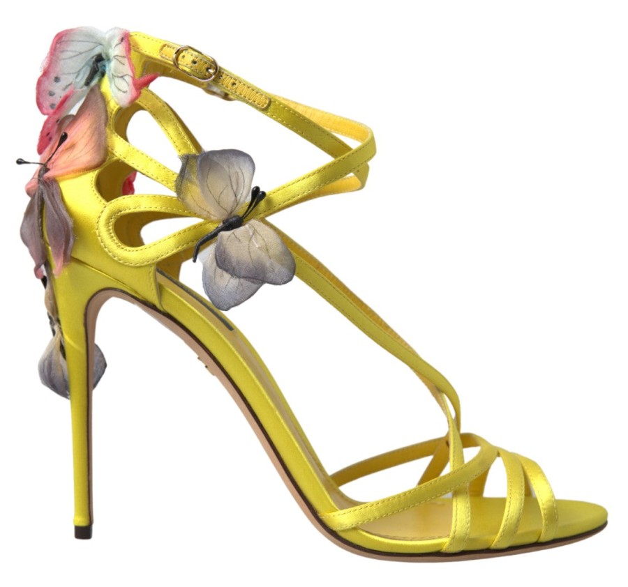 Women Dolce & Gabbana Women'S Sandals | Dolce & Gabbana Yellow Keira Butterfly Appliques Sandals