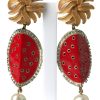 Women Dolce & Gabbana Women'S Earrings | Dolce & Gabbana Red Watermelon Gold Brass Crystal Clip Dangling Earrin