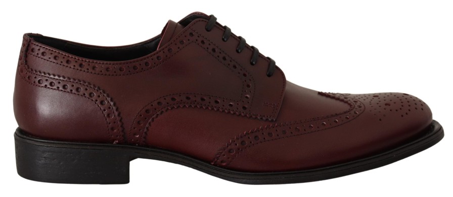 Men Dolce & Gabbana Men'S Formal | Dolce & Gabbana Bordeaux Leather Oxford Wingtip Formal Shoes