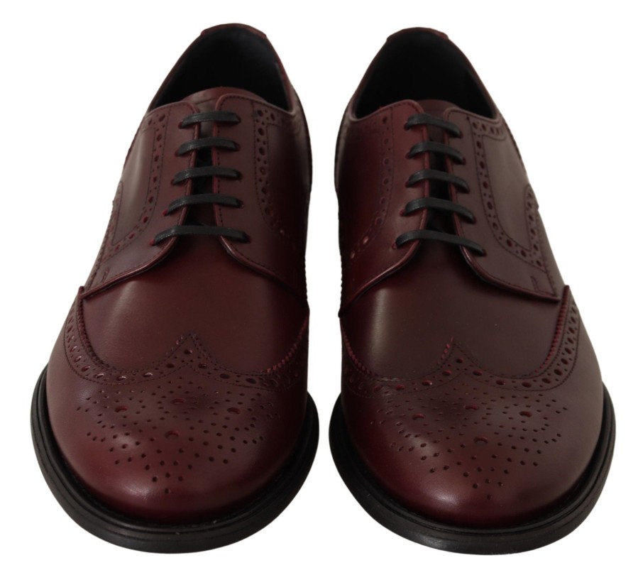 Men Dolce & Gabbana Men'S Formal | Dolce & Gabbana Bordeaux Leather Oxford Wingtip Formal Shoes