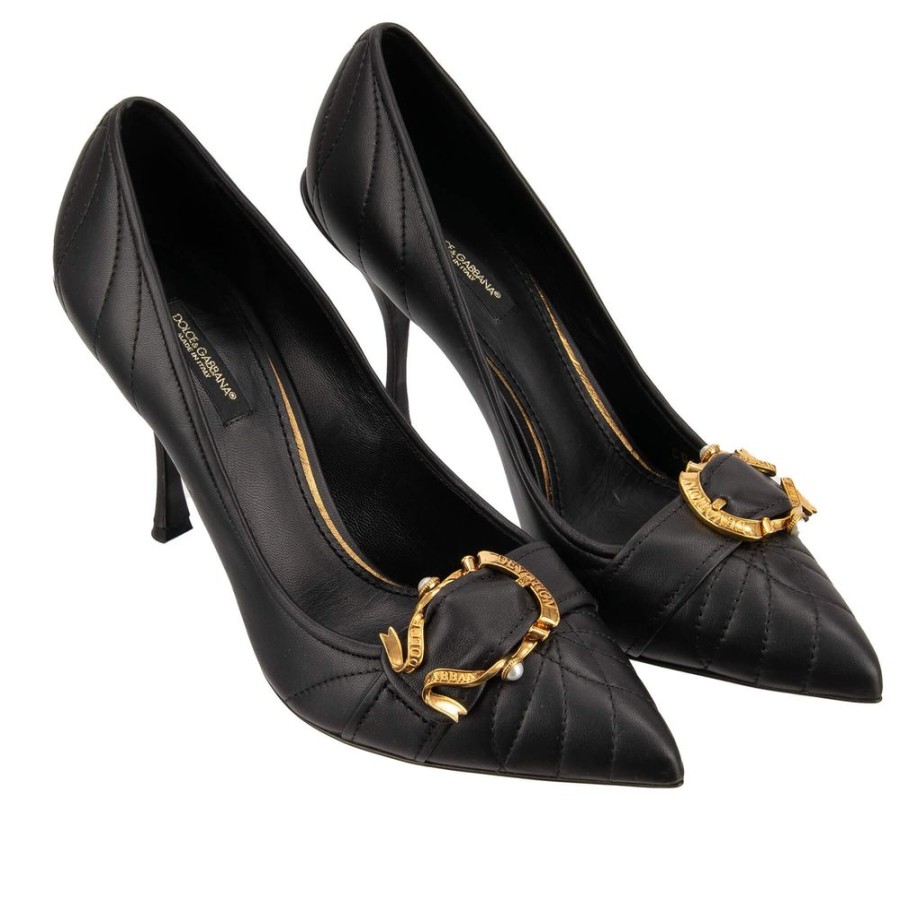 Women Dolce & Gabbana Women'S Pumps | Dolce & Gabbana Elegant Buckle Pattern Leather Pumps