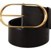 Women Dolce & Gabbana Women'S Belts | Dolce & Gabbana Black Leather Gold Metal Wide Waist Buckle Belt