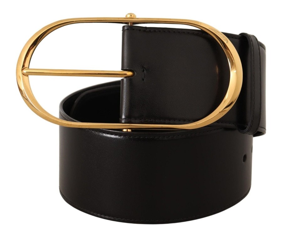 Women Dolce & Gabbana Women'S Belts | Dolce & Gabbana Black Leather Gold Metal Wide Waist Buckle Belt