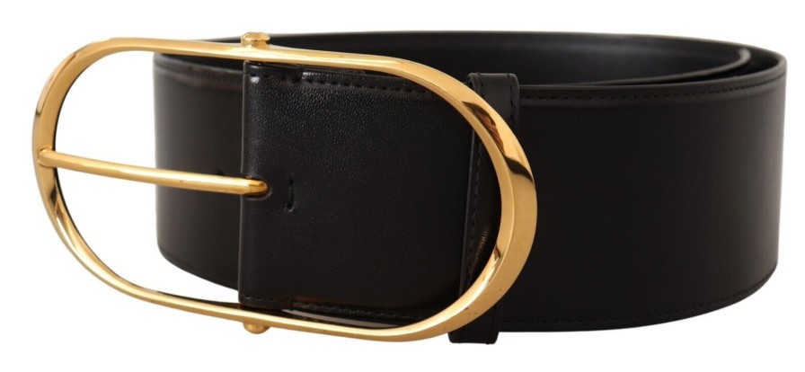 Women Dolce & Gabbana Women'S Belts | Dolce & Gabbana Black Leather Gold Metal Wide Waist Buckle Belt