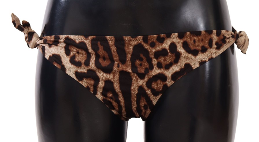 Women Dolce & Gabbana Women'S Swimwear | Dolce & Gabbana Bikini Bottom Brown Leopard Print Swimsuit Swimwear