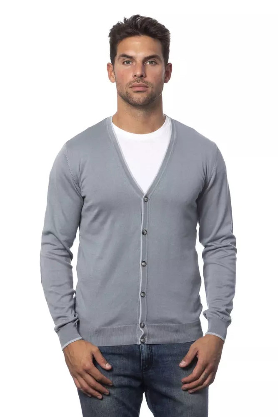 Men Verri Men'S Cardigans | Verri Elegant Gray Cotton Cardigan For Men