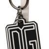 Men Dolce & Gabbana Men'S Keychains | Dolce & Gabbana Black White Dg Rubber Logo Silver Ring Keychain