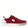 Men Dolce & Gabbana Men'S Sneakers | Dolce & Gabbana Red Suede Leather Men Low Top Sneakers Shoes