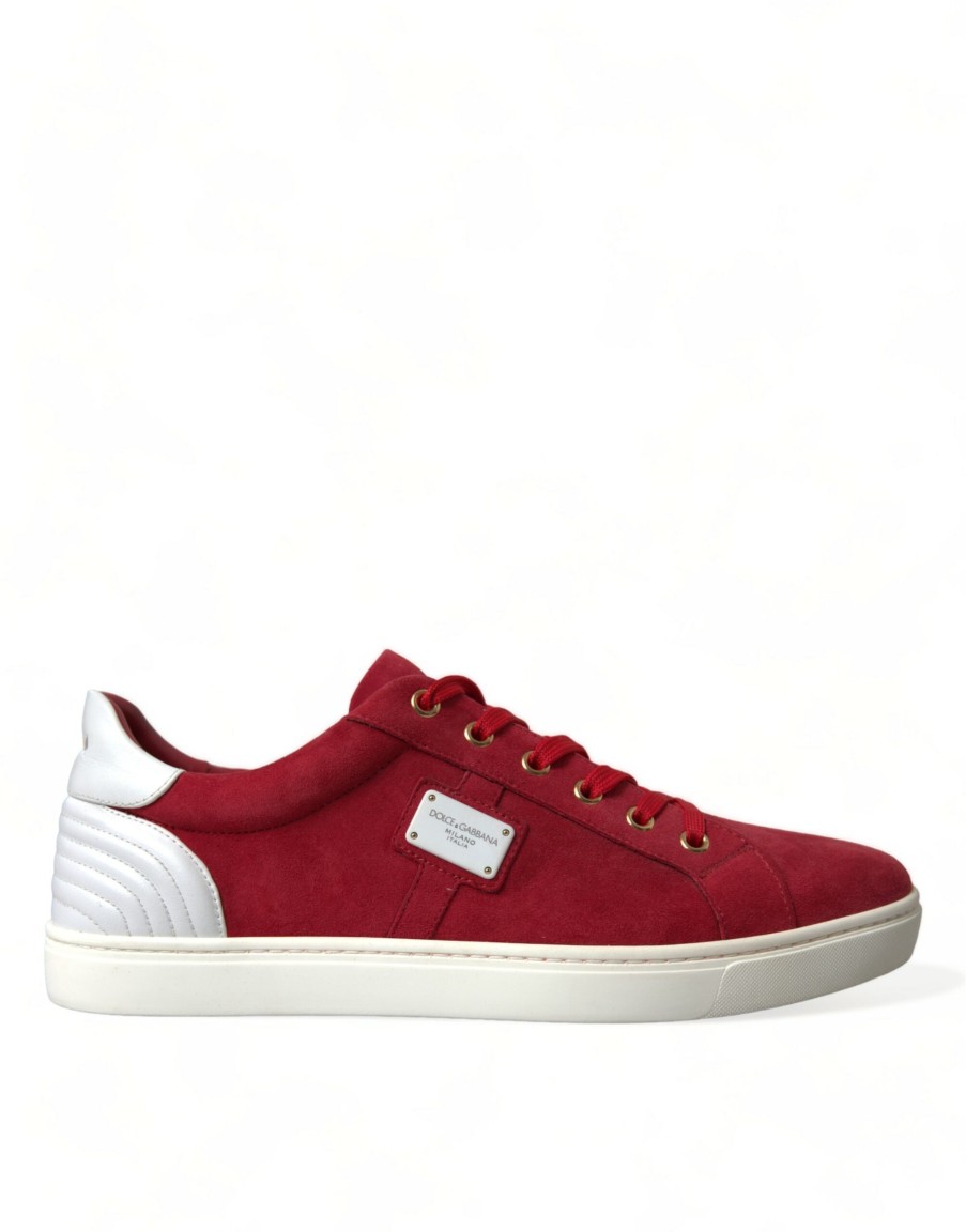 Men Dolce & Gabbana Men'S Sneakers | Dolce & Gabbana Red Suede Leather Men Low Top Sneakers Shoes