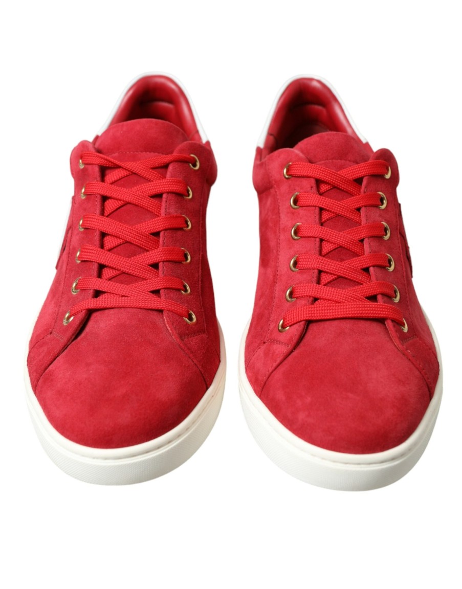 Men Dolce & Gabbana Men'S Sneakers | Dolce & Gabbana Red Suede Leather Men Low Top Sneakers Shoes