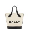 Women Bally Women'S Handbags | Bally White And Black Leather Bucket Bag